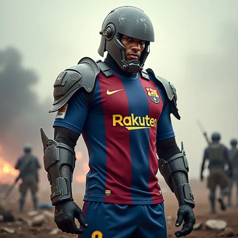 Neymar wearing the Barcelona jersey and war armor, In a war 