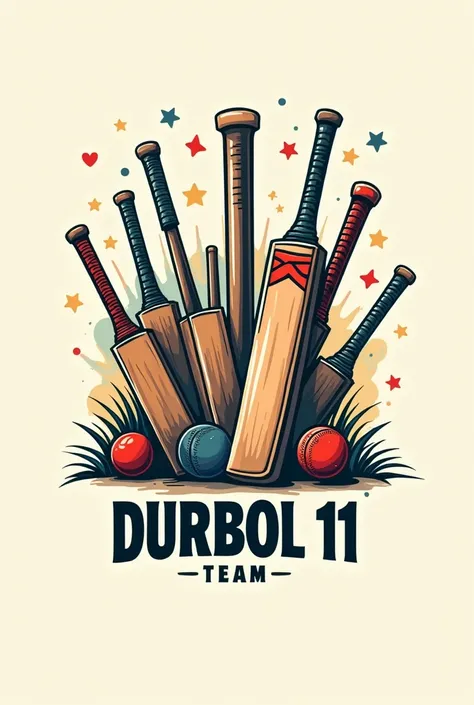 a very funny cricket team logo, only using the cricket instruments, it must be very abusing, down in the logo there will be written the teams name, and the name is DURBOL 11