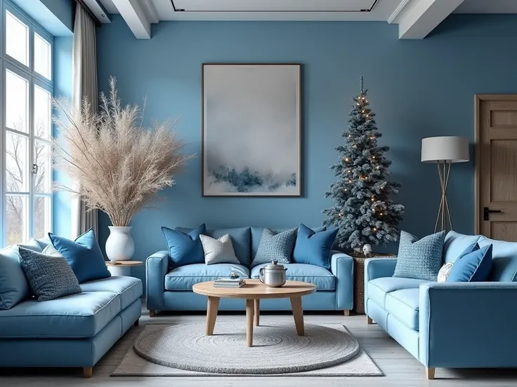 "Explain why blue is a great choice for Christmas decorations. Highlight its versatility, elegance, and compatibility with traditional holiday colors like white, silver, and gold. Include specific decor ideas for various parts of the home."