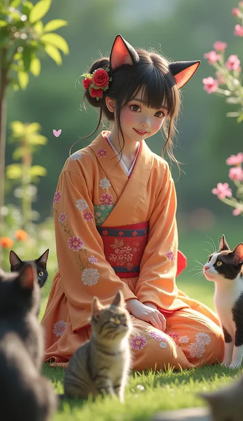 Neko Musume
live action
kimono
Kimono color : random
Play with cats in the garden
full body: in frame up to his feet