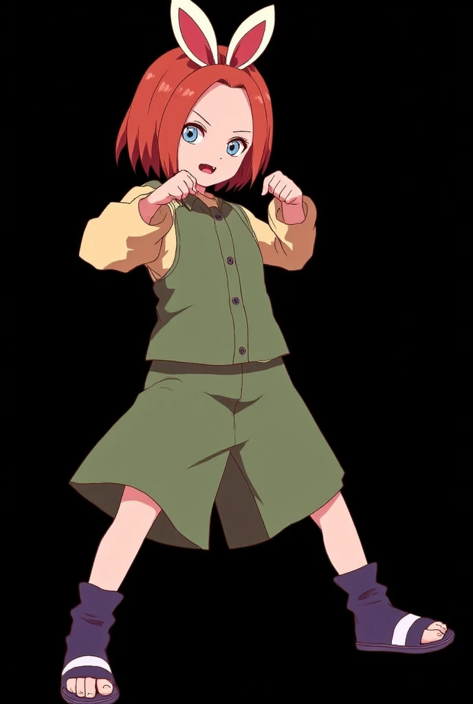 (photoanimenaruto:2.3), Female Character from Naruto, Age: .  full body . Made in the traits of Naruto.  Straw Doll Spell: Resonance . Height: 1,60 m,  Weight: 50 kg,  straight fire-colored hair with two white locks highlighted on the front. loose hair. pa...