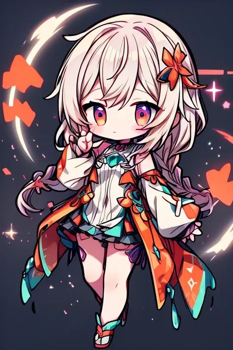 「High quality,  vocaloid 「Zhiyin 」Inspired by、 futuristic young Anime style illustration for girls . she looks forward and cheerful ,   she has a playful peace sign with both hands  .   with  ,  on the left side is a clean shortcut 、 long hair on the right...