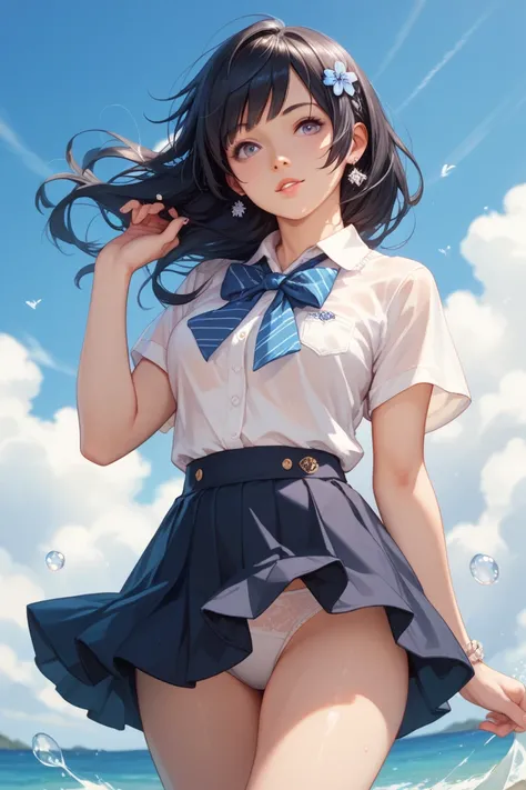  black hair　Idol　The wind flips up my skirt and I can see my white underwear in full view