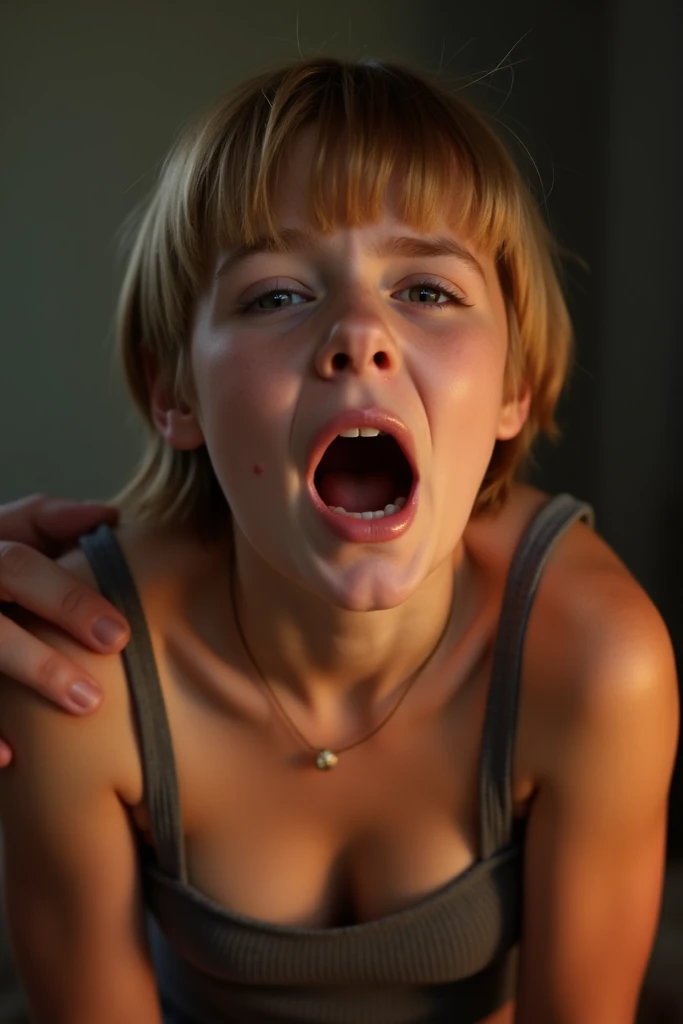  Hot short-haired girl, screaming while being groped 