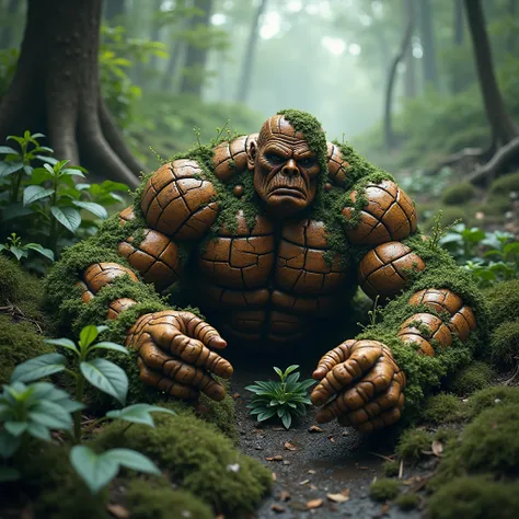 Ben grimm is destroyed and lying down, plants are growing on his body and time has passed.And he who believes a lot