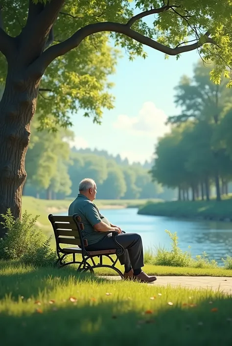 A man sitting in park and enjoying a beautiful scence 