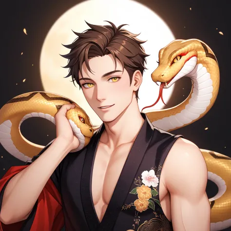  A handsome oriental man with the body of a snake,  present x} long brown hair and yellow eyes, dressed in oriental clothes , mulatto ,  gold jewelry ,  chest ajar https ://sun9-60 . userapi .with/impg/ Risfzul3D _ IGC63olmqle0zBQBR2B8TacluhVW / ODAVW6Y0EQ...