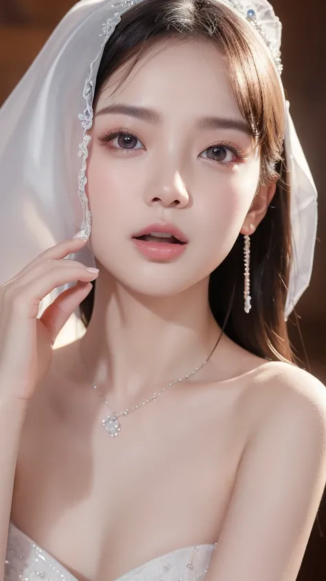 ( pure white sexy prom dress:2.0),( embarrassed face, sexual climax, orgasm face, ecstasy,細身の体, highest resolution, best quality,masterpiece,4K,8k,16k,Correct human body, detailed eyes on board, detailed face , very beautiful face , very cute face , pretty...