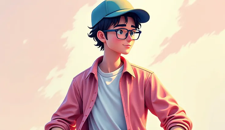 a man, in a dynamic pose, cap, glasses, long shirt, designed by Blu::3, tumblr, inspired by Yanjun Cheng style, digital art, meme lofi internet girl, trend in dezeen, catalog photo, 3d render beeple, rhads and lois van baarle, cartoon style illustration, b...