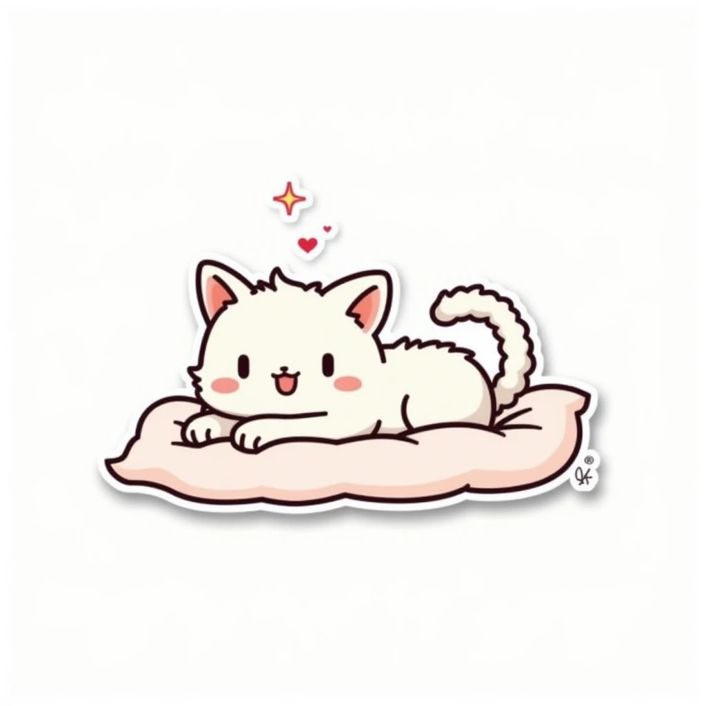 Highly detailed Minimalist simple symbol anime cute kitten laying on a pillow logo silhouette sticker, cute & quirky, chibi, smiling, looking at the viewer, graffiti paint drawing style, sharp focus, vector, isolated on a white background.



