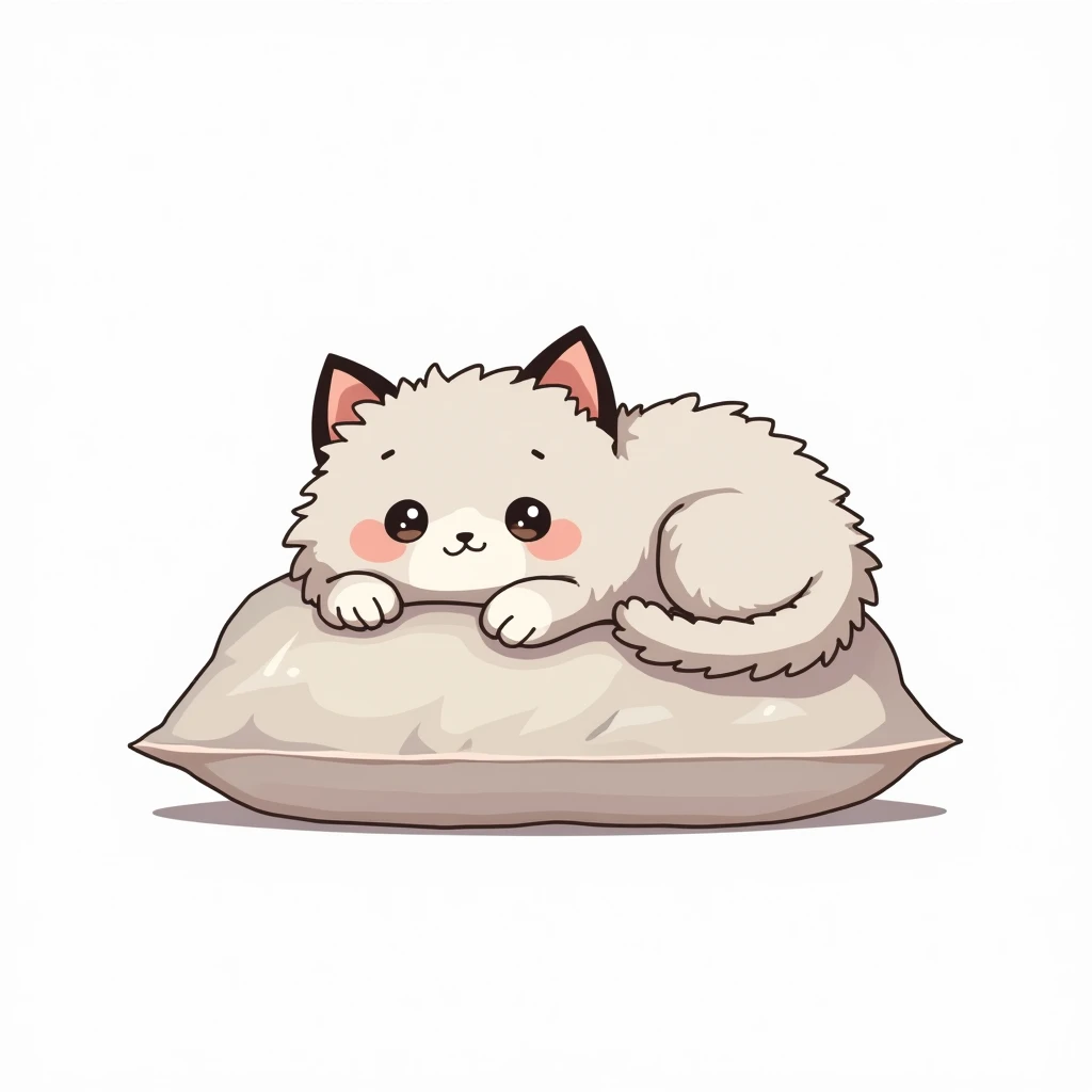 Highly detailed Minimalist simple symbol anime cute kitten laying on a pillow logo silhouette sticker, cute & quirky, chibi, smiling, looking at the viewer, graffiti paint drawing style, sharp focus, vector, isolated on a white background.




