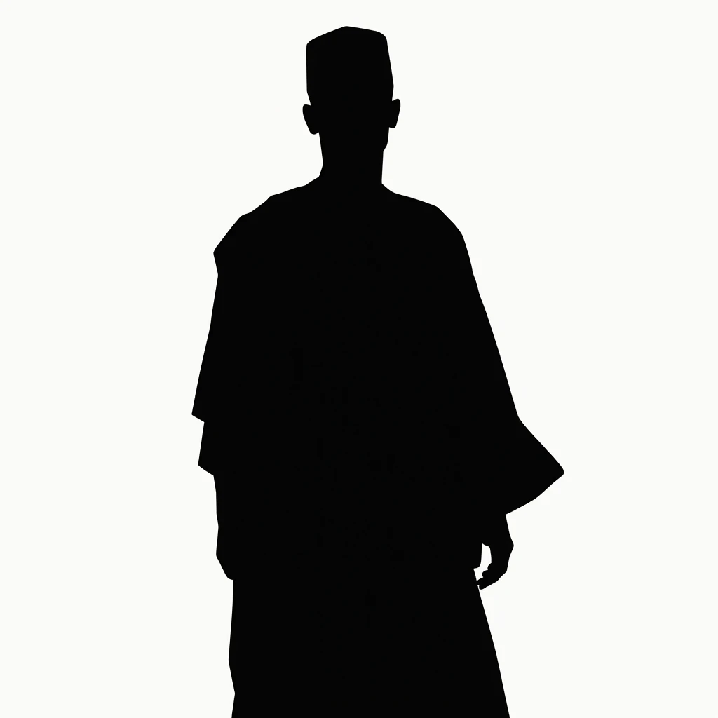 create a silhouette image of a hausa man to be used as a generic placeholder. shoulder level. Facing the camera