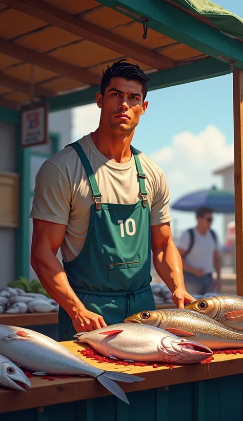 Cristiano Ronaldo is selling fish
