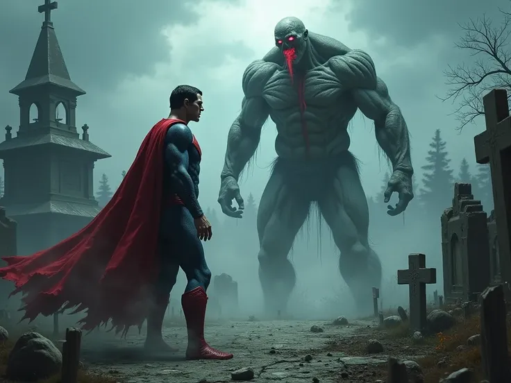 A rotten zombie of dead Superman, rises from the grave to face Doomsday once again. 