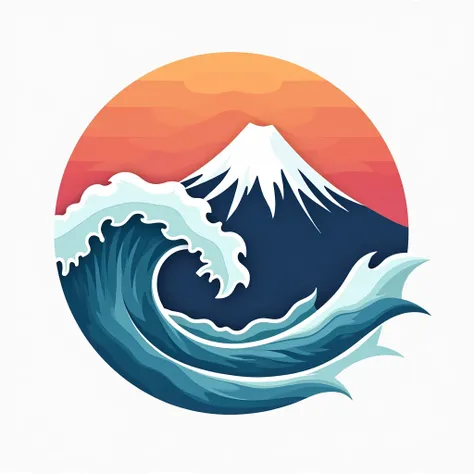  A store logo with ocean waves and Mount Fuji in the background, leaving characteristic of a store 