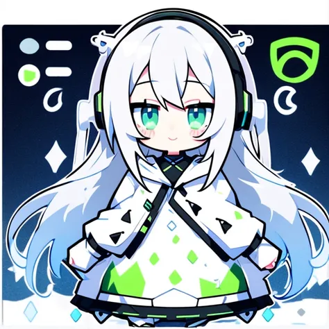 Terada Terakaze  「  girl　High image quality　 white hoodie 　  long silvery hair 　  Sky Blue Eyes　matrix　A delicate touch　smile！　！Look here Say peace  　skin　   black and green headphones can be hung around your neck　  Sit in a Gaming Chair  　  crosses legs　 ...