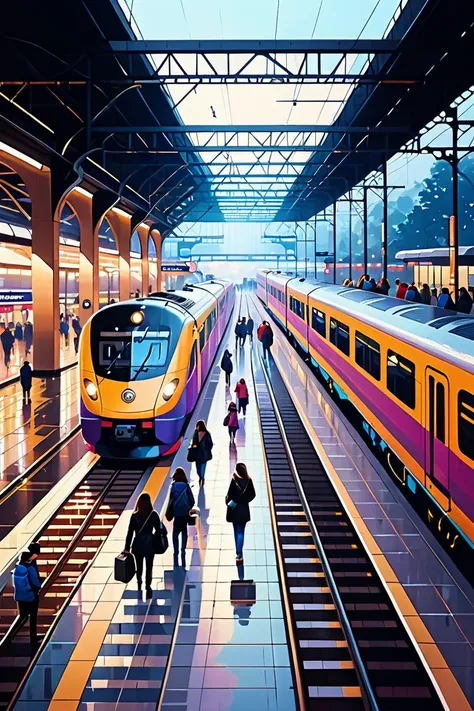 Busy Train Station. by Alena Aenami.
best quality, masterpiece, intricate details, ultra-detailed