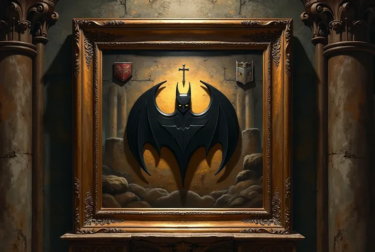 Make a Renaissance painting using the Batman symbol 