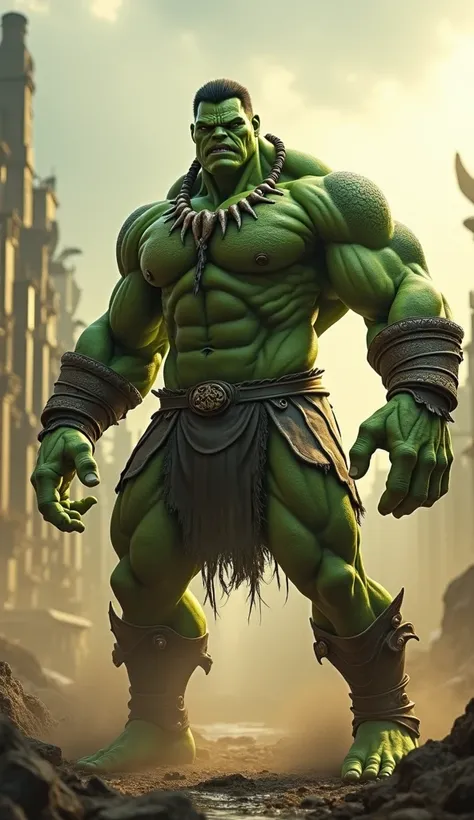  An ultra-realistic fusion between Goro ,  the four-armed warrior from Mortal Kombat , hey hulk. O personagem possui a pele verde e musculatura imensa dhey hulk,  but with the intricate details of Goro . COM Your four arms are powerful ,  with dense and te...