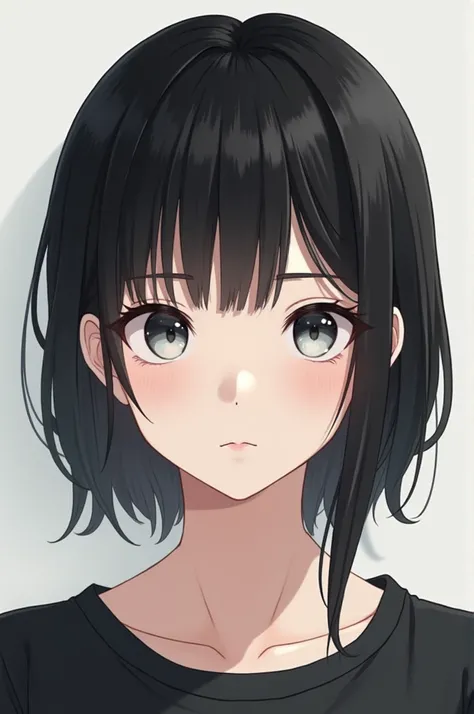 Draw a black-haired teenage anime character with a neutral face