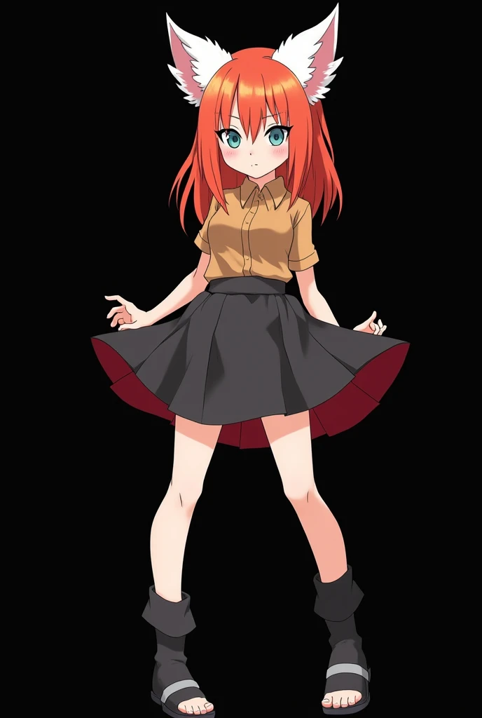 (photoanimenaruto:2.3), Female Character from Naruto, Age: .  full body . Made in the traits of Naruto.  Straw Doll Spell: Resonance . Height: 1,60 m,  Weight: 50 kg,  straight fire-colored hair with two white locks highlighted on the front. loose hair. Li...