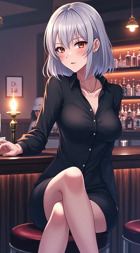 Gray-haired babe at the bar