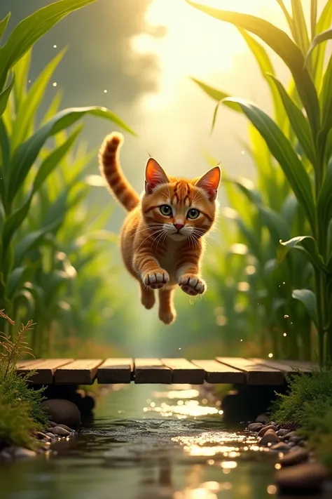 The cat that jumps from the bridge to the corn pool