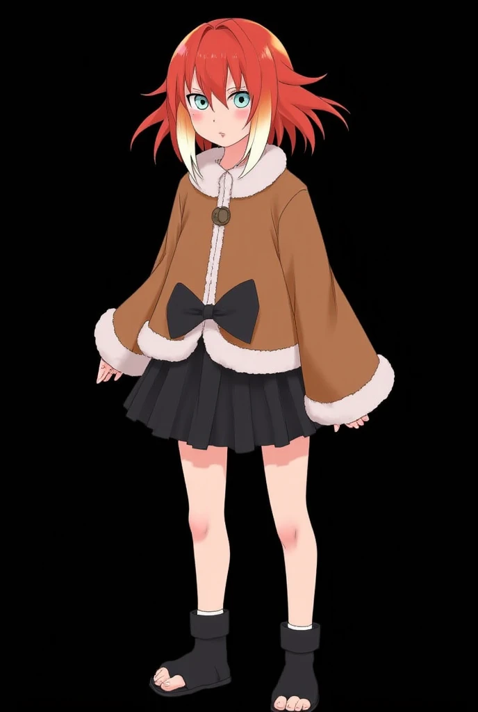 (photoanimenaruto:2.3), Female Character from Naruto, Age: .  full body . Made with the features of the anime Naruto .  Straw Doll Spell: Resonance . Height: 1,60 m,  Weight: 50 kg,  straight fire-colored hair with two white locks highlighted on the front....