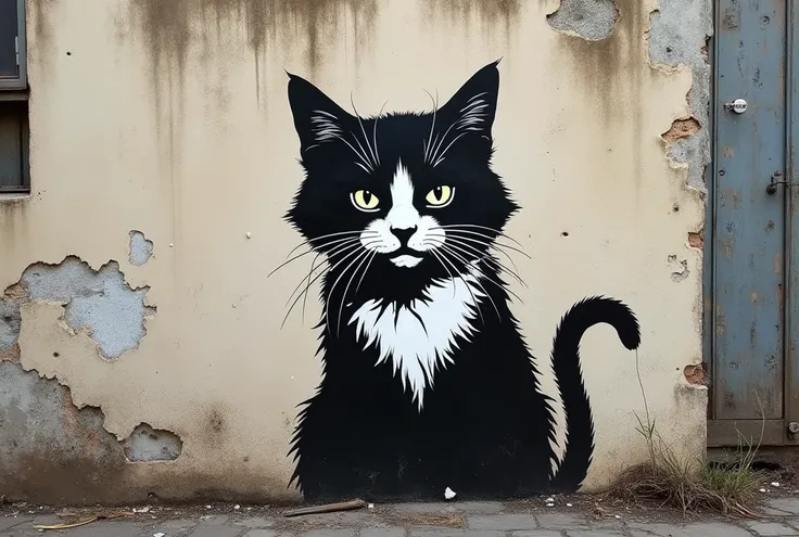 Banksy style cat 
