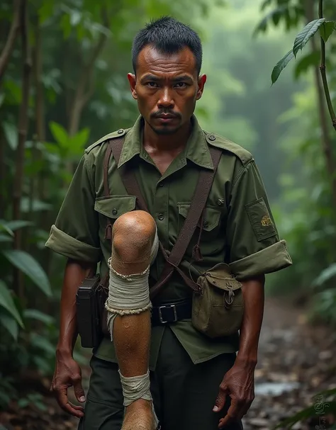 Image of Vietnamese soldier with injured leg