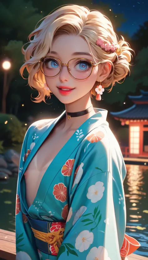 hyperrealistic, detailed face, toned blonde femboy, blond eyes, slim, male, feminine touch, blond open short hair, tanned, slight tan lines, lipgloss, happy but exhausted, looking over a lake in awe, at night, japanese park, standing upright, showing the p...