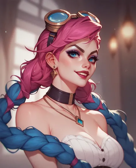 Jinx Arcane league of legends large hair trenzas azul Paulette