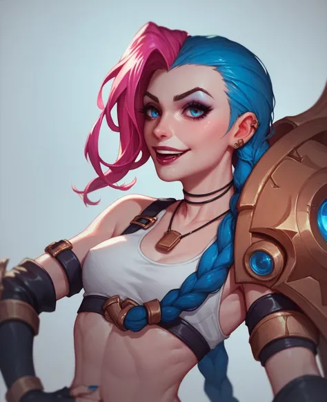 Jinx Arcane league of legends large hair trenzas azul Paulette