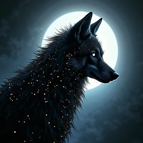 A captivating digital artwork by Distortion Master titled Bikers and Runners The silhouette of a wolf is intricately composed from the grid pattern of a Mogi das Cruzes front wave sensor image, with clusters of light points defining its shape. The backgrou...