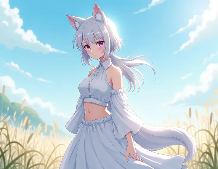 anime style, masterpiece, newest, absurdres, safe, masterpiece, newest, absurdres, safe, masterpiece, newest, absurdres, safe, (masterpiece), best quality, expressive eyes, perfect face. older female with white hair and violet eyes. has wolf ears and a whi...