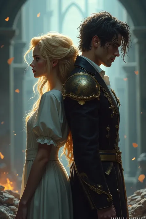 Je veux que tu dessine deux personnages une femme lux et un homme sylas  dos à dos en mode amour impossible  dans lunivers de League of légende 