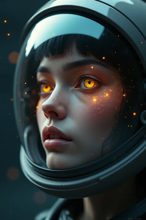 (Close-up of a better masterpiece:1.5)0.9], (Space a (Heterochromia xanthoc1.2) (Space Helmet:1.0) (Colored stars in the eyes:1.0) (A radiant glow:1.1) (thick lips:0.9)