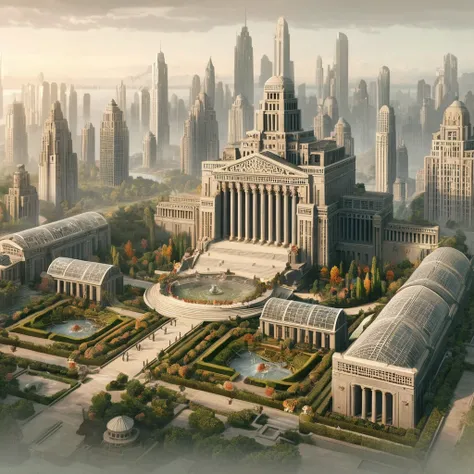 there is a large building with a fountain in the middle of it, huge futuristic temple city, futuristic government chambers, fantasy capital city, utopian city, ancient sci - fi city, futuristic utopian metropolis, new york city in the year 2100, utopian ar...