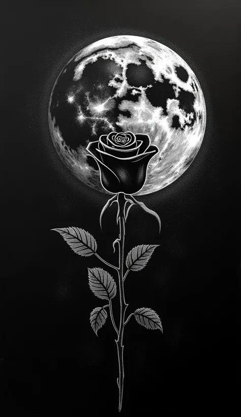 .





background female body toples . s glued to the body stencil borda rose made of sand spraying, black background  , monochrome , h/b,  city of home car Moon made of silver ,  double mirrored with the sign of the borda rose 