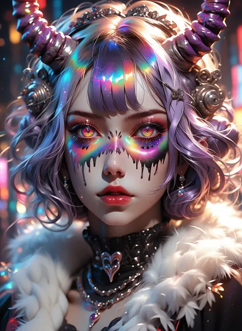 ((memo)), in the style of cranberrycore, dark and chaotic, fairy kei, manticore, gothic dark intensity, emphasis on facial expression, vanitas, a hyper-realistic and ultra-detailed photo of a beautiful girl, ultra-realistic, th3rm4l, colorful, perfect eyes...