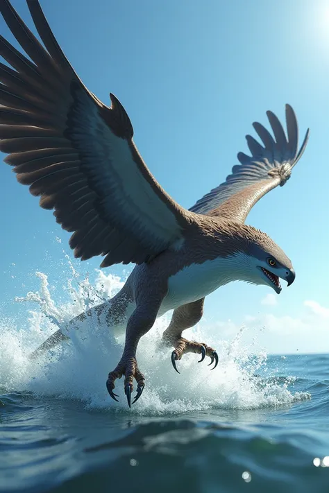 

"A surreal and dramatic fusion of a shark and an eagle into a single, ferocious hybrid creature. The hybrid has the body and fins of a shark blended seamlessly with the wings and talons of an eagle. Its head combines the sharp features of a shark and the...