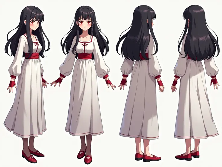 character concept model sheet, sprite sheet, cute girl, medieval simple long dress , Beauty, Shirt Lift, Slim Body, fingerless glove, Multiple views of the same character in the same outfit,masterpiece, best quality, official art, album art, very elaborate...