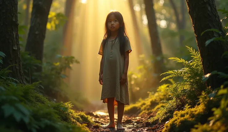 {
  "prompt": "An ultra-realistic portrait of Nita, an  Indonesian girl, standing alone in a vibrant forest during the late afternoon. The sun’s golden rays filter through the trees, illuminating her dark eyes that reflect both resilience and vulnerability...