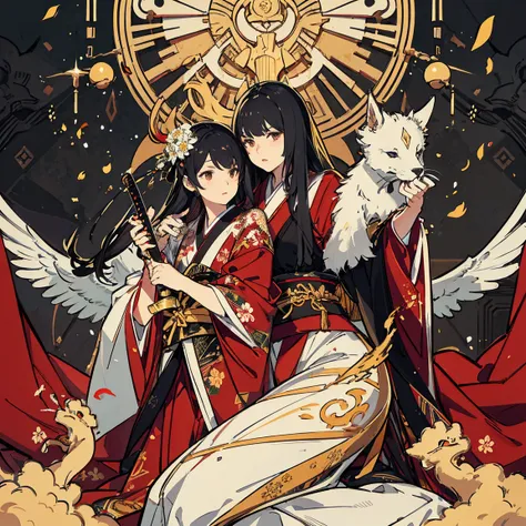 (1 mesmerizing girl, long silky black hair, hazel eyes, plumb lips),Demon slayer, Red kimono with golden dragon embroidered Costume,,Light and flower petals effects,Intricate details,,Decadent,artwork,rendering,Dynamic pose,(masterpiece:1.3),(highest quali...