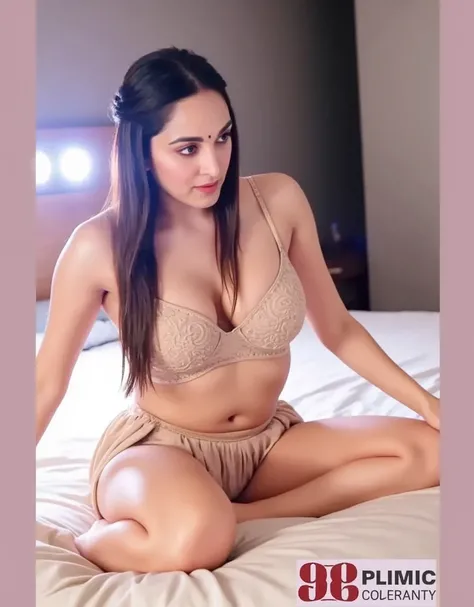 Realistic photo of Indian busty female aged 26 with average sized body and brownish skin tone.Realistic Showing huge breast in bedroom and showing her navel. No ornaments. Full size photo. .Realistic photo. Bending forward to show her cleavage 