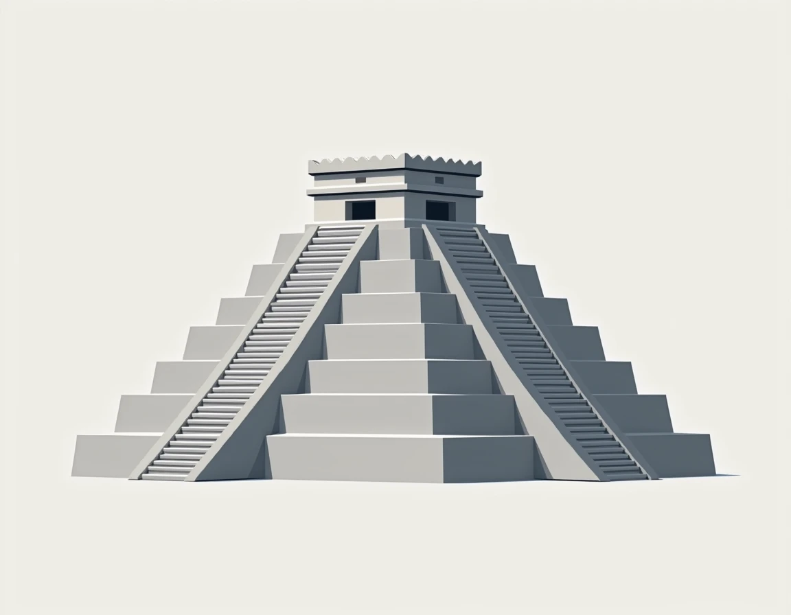 Create me a flat illustration of a gray Mayan TEMPLE