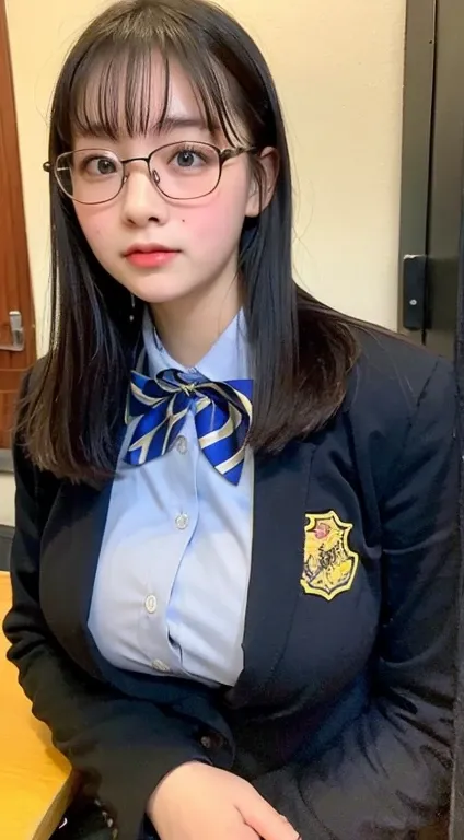 Big Breasts,Junior high school students、、uniform、Glasses