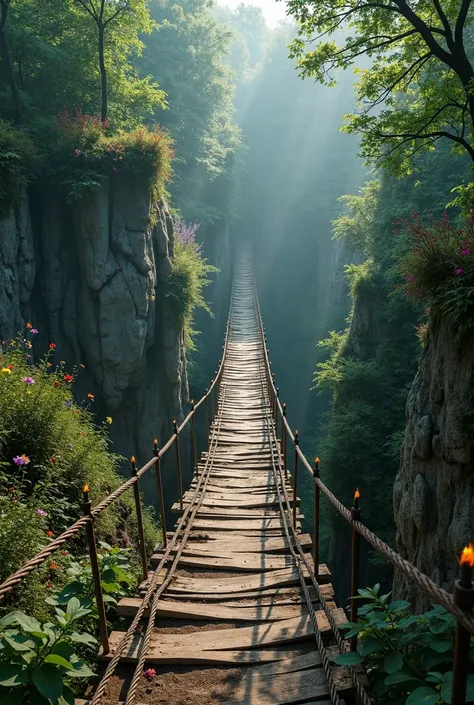  At the other end you can see the entrance to the forest and a single path adorned by colored flowers and torches on the sides.