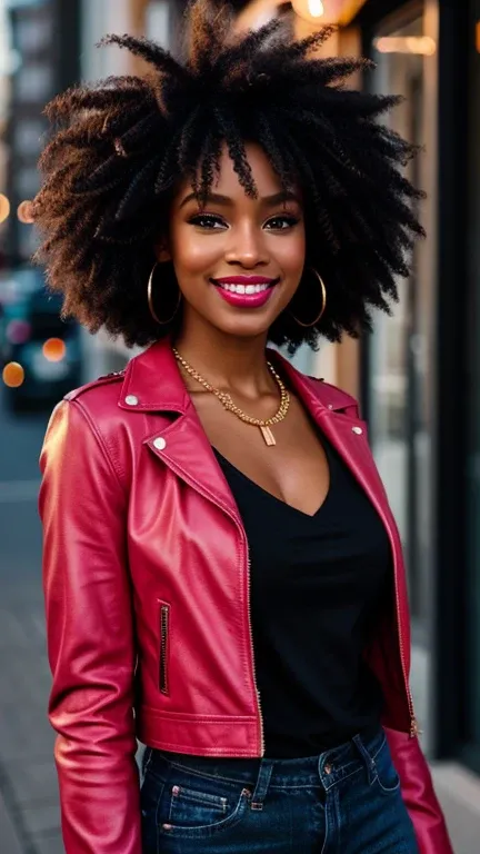 ",a woman with a large afro wearing a necklace, afro, black woman, , african american, , afro futuristic, with afro, afro hair,, beautiful, photo of a black woman, black african princess, african american woman, afro futurism, stunning woman, dark skin,,,,...