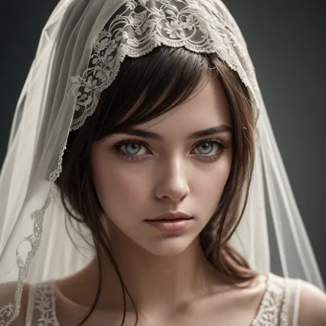 A beautiful woman in a Jewish village, beautiful detailed eyes, beautiful detailed lips, extremely detailed eyes and face, long eyelashes, wears a linen embroidered veil on her head symbolizing purity and chastity, best quality, 4k, 8k, high resolution, ma...